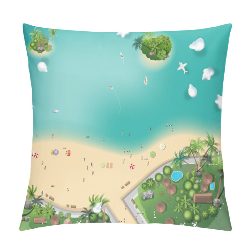 Personality  Islands Top View,  Travel, With Tree Top , Resort, Interior Design,  For Landscape Vector Illustration Pillow Covers