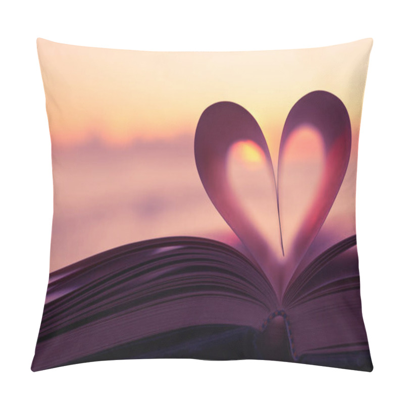 Personality  Heart From A Book Page Against A Beautiful Sunset.  Pillow Covers