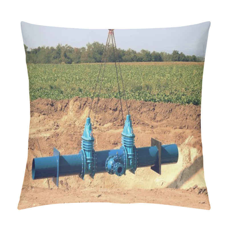 Personality  Crane Handling 500mm Pipe With Gate Valves. Construction Process  Pillow Covers