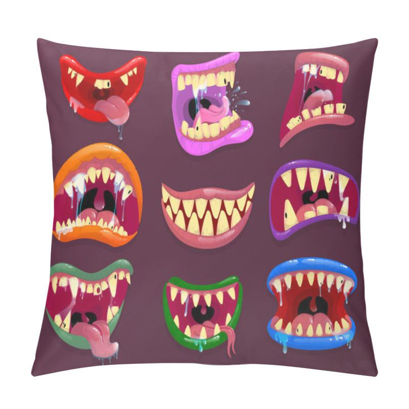 Personality  Scary Mouth With Sharp Teeth And Long Tongue. Pillow Covers