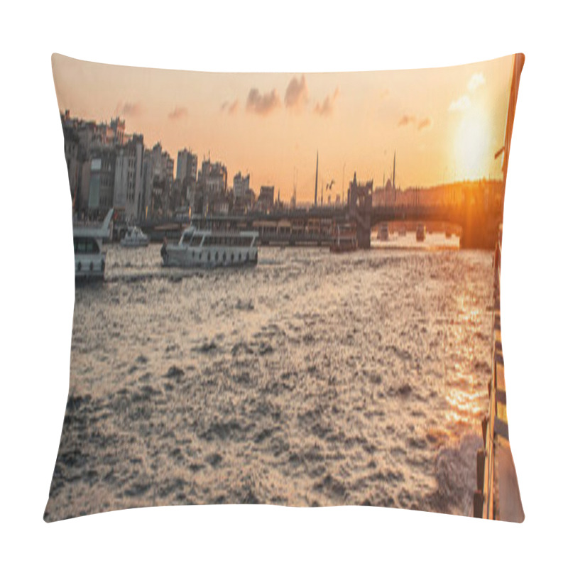 Personality  Ships Floating On Sea Water Near Istanbul City During Sunset, Turkey, Banner Pillow Covers