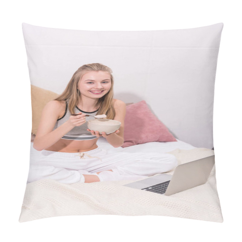 Personality  Young Woman Eating Cereal Breakfast Pillow Covers