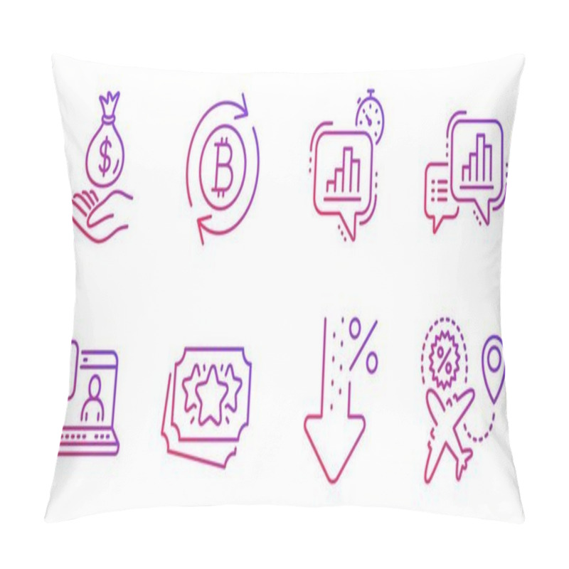 Personality  Online Loan, Graph Chart And Refresh Bitcoin Icons Set. Statistics Timer, Loyalty Points And Low Percent Signs. Vector Pillow Covers