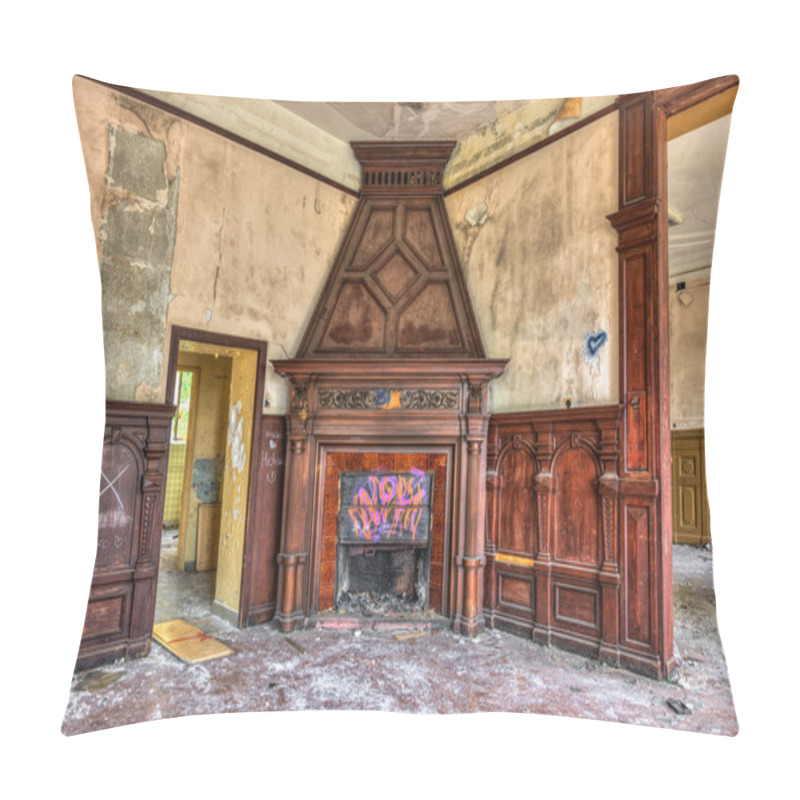 Personality  Massive Fireplace In An Abandoned Mansion Pillow Covers