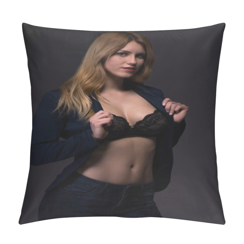 Personality  Beauty Woman Showing Her Bra Pillow Covers