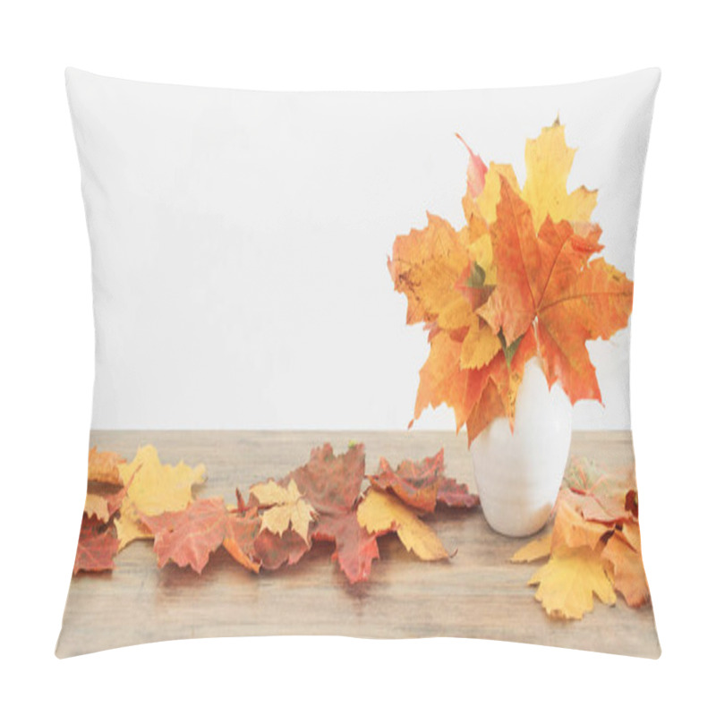 Personality  Autumnal Leaves In White Vase On White Background Pillow Covers