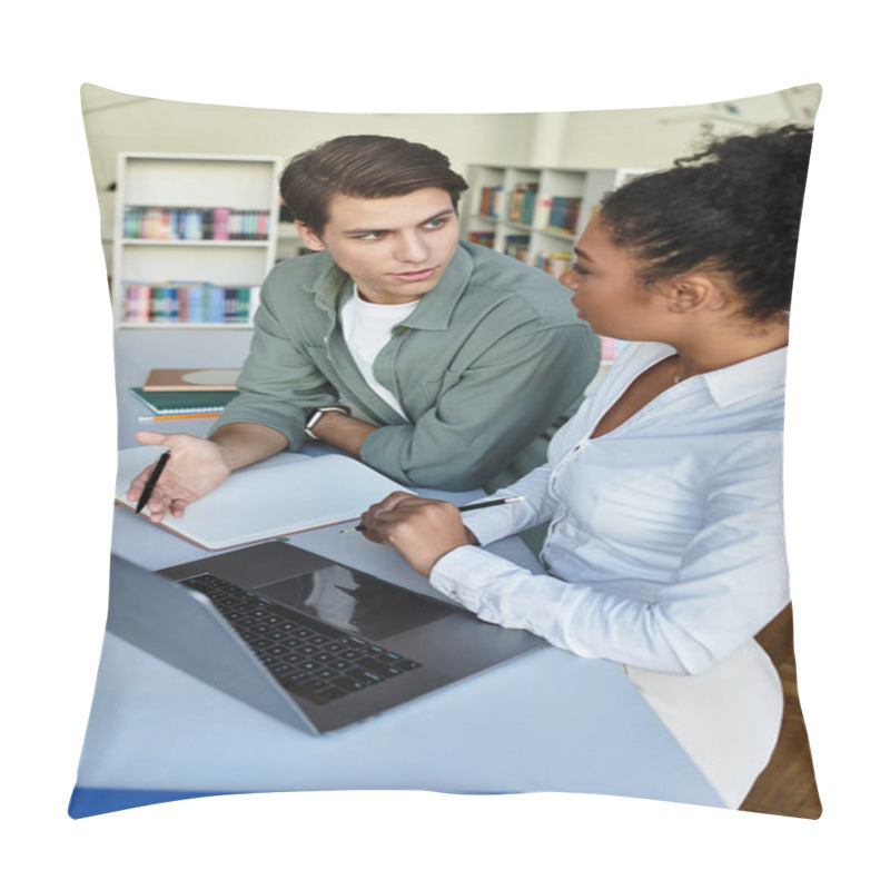 Personality  Student And His Teacher Are Collaborating On A Project At A Library Table, Sharing Ideas And Resources. Pillow Covers