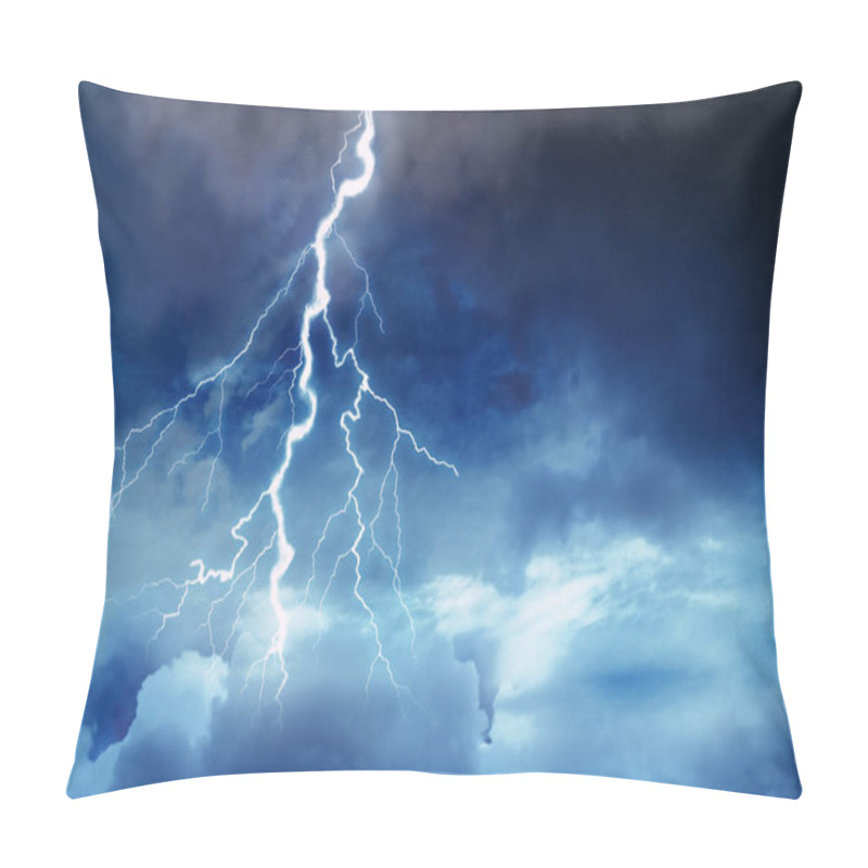 Personality  Lightning In Dark Cloudy Sky During Thunderstorm Pillow Covers