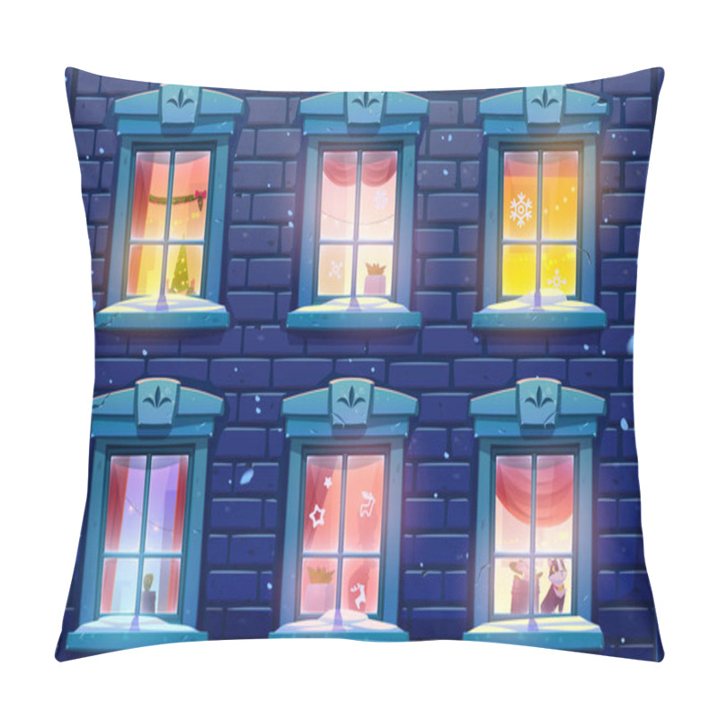 Personality  Night Windows With Christmas And New Year Decor Pillow Covers