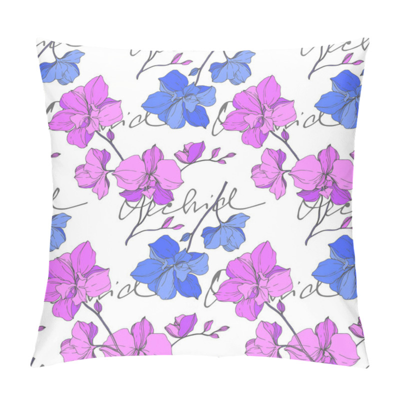 Personality  Vector Blue And Purple Orchids Isolated On White. Seamless Background Pattern. Fabric Wallpaper Print Texture. Pillow Covers