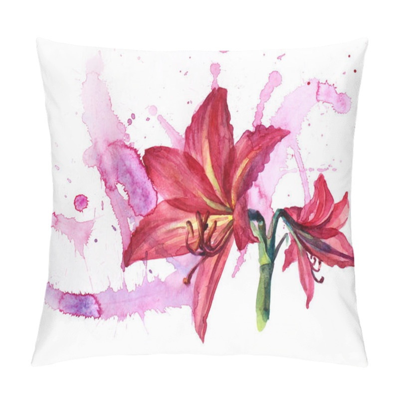 Personality  Watercolor Bouquet Flower Red Lily And Abstract Splash Isolated On White Background. Hand Drawn Botanical Illustration For Card, Celebration, Wedding, Birthday, Wallpaper, Wrapping, Textile, Gift Pillow Covers