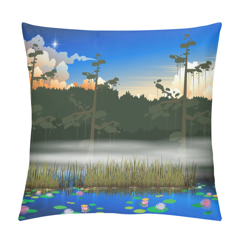 Personality  Landscape Of Swamp In The Jungle In Sunset Pillow Covers