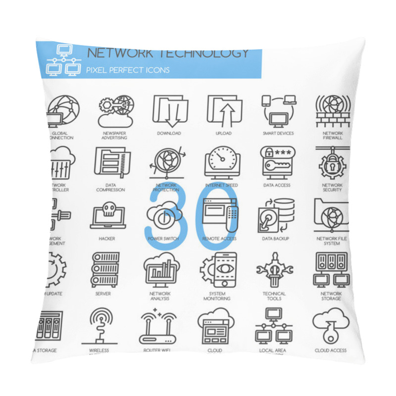 Personality  Network Technology , Thin Line Icons Set  Pillow Covers