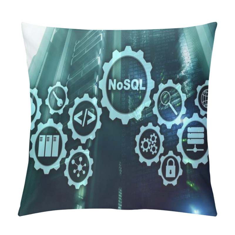 Personality  NoSQL. Structured Query Language. Database Technology Concept. Server Room Background. Pillow Covers