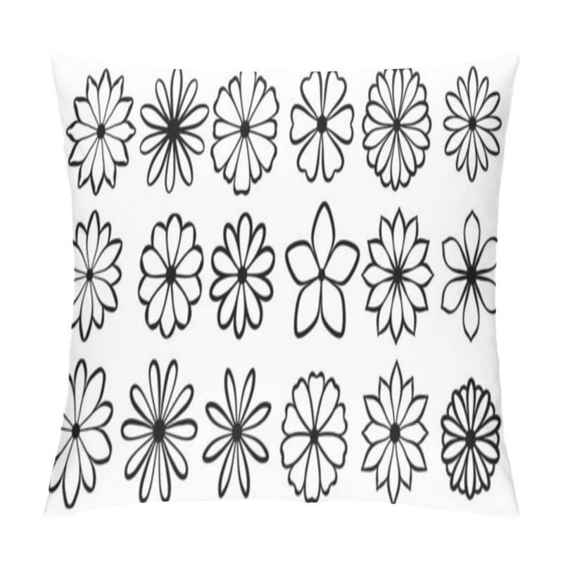 Personality  Flower Shapes, Daisy Icon Hand Drawn Line Art Doodle Illsutration Set, Isolated Pillow Covers