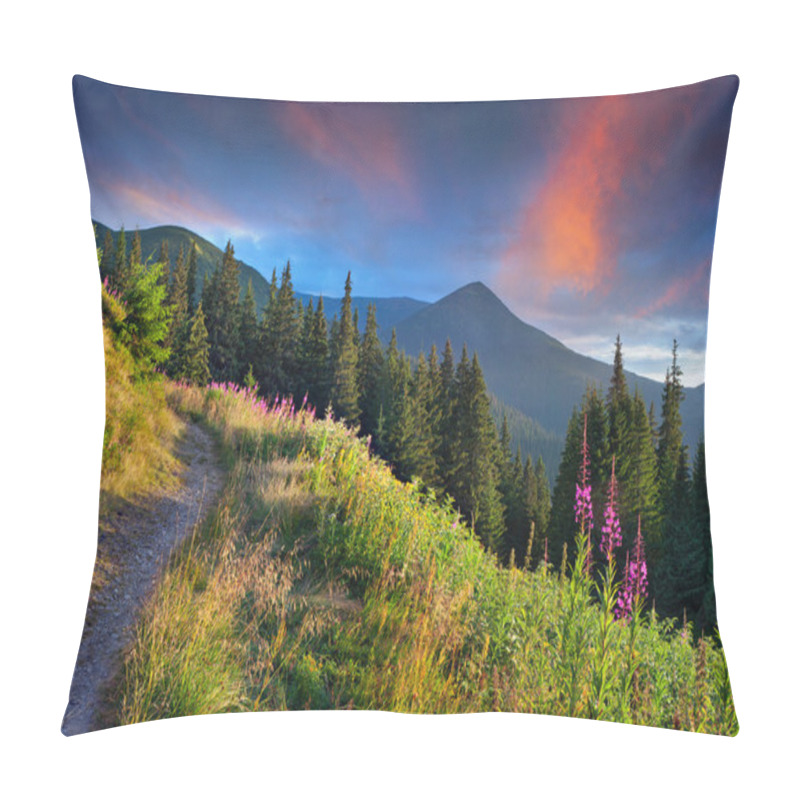 Personality  Mountains With Pink Flowers. Pillow Covers