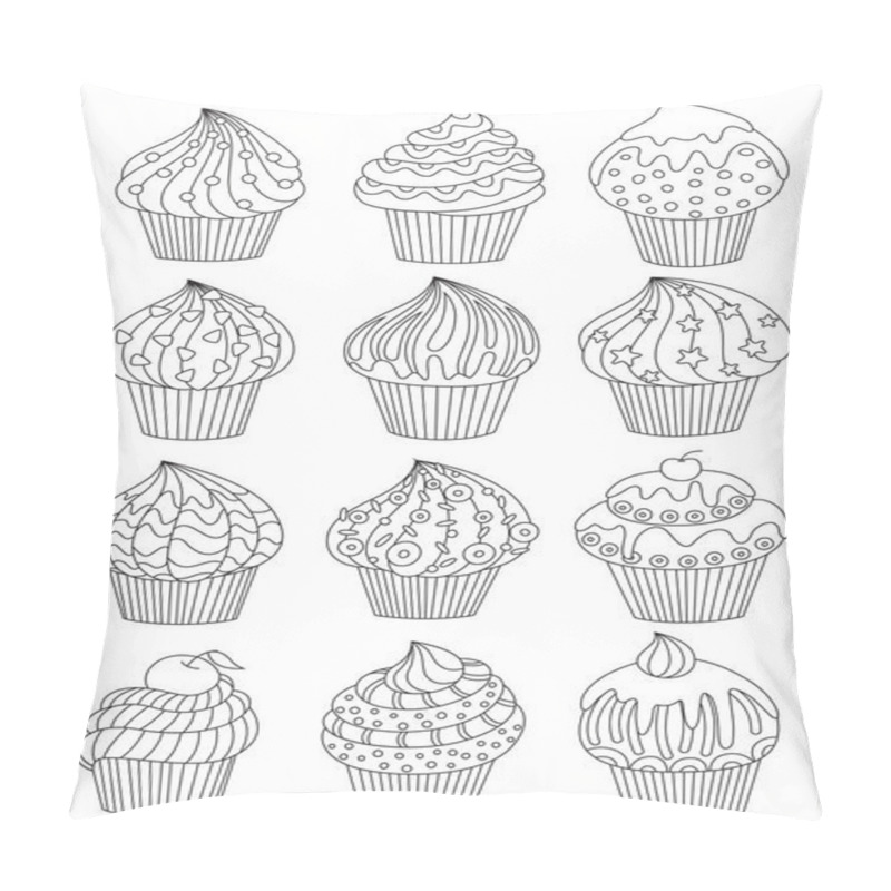 Personality  Cup Cake Set, Decorated Cupcakes With Hearts Stars And Birthday Candle, Page For Adult Colouring Book Pillow Covers