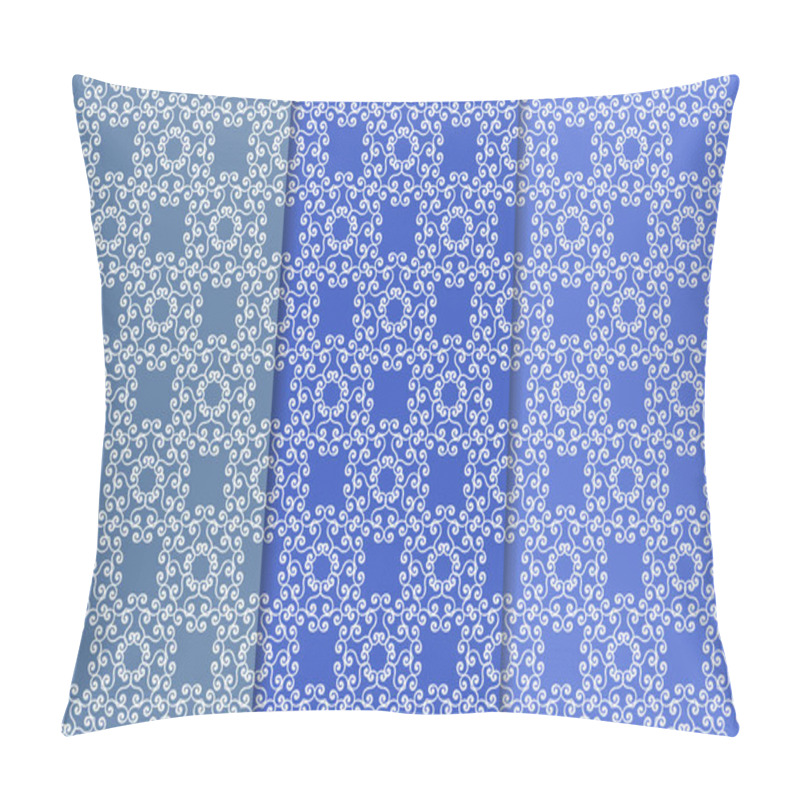 Personality  Set Of Blue Floral Ornamental Designs. Vertical Seamless Patterns For Wallpapers And Fabrics Pillow Covers