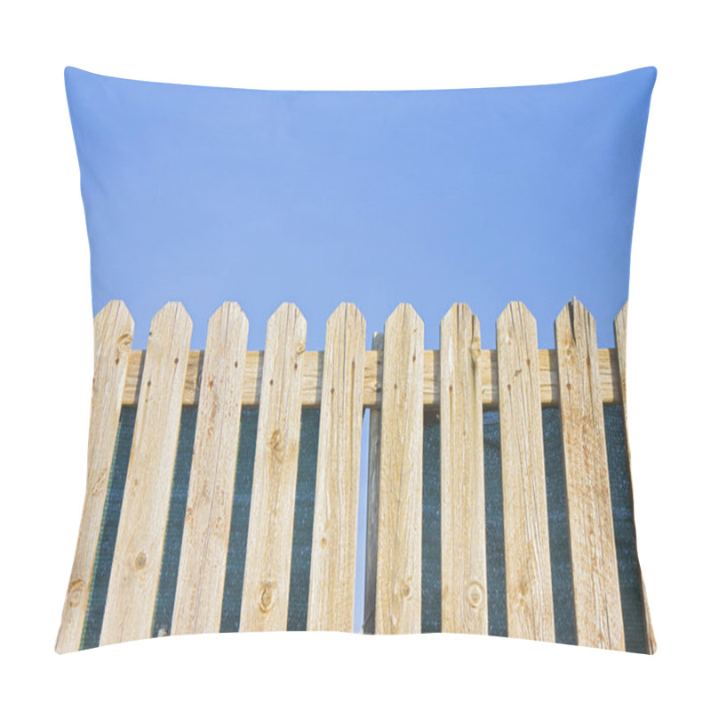 Personality  Detail Of A Wooden Fence Built With Spiky Wooden Boards Against A Blue Sky Pillow Covers