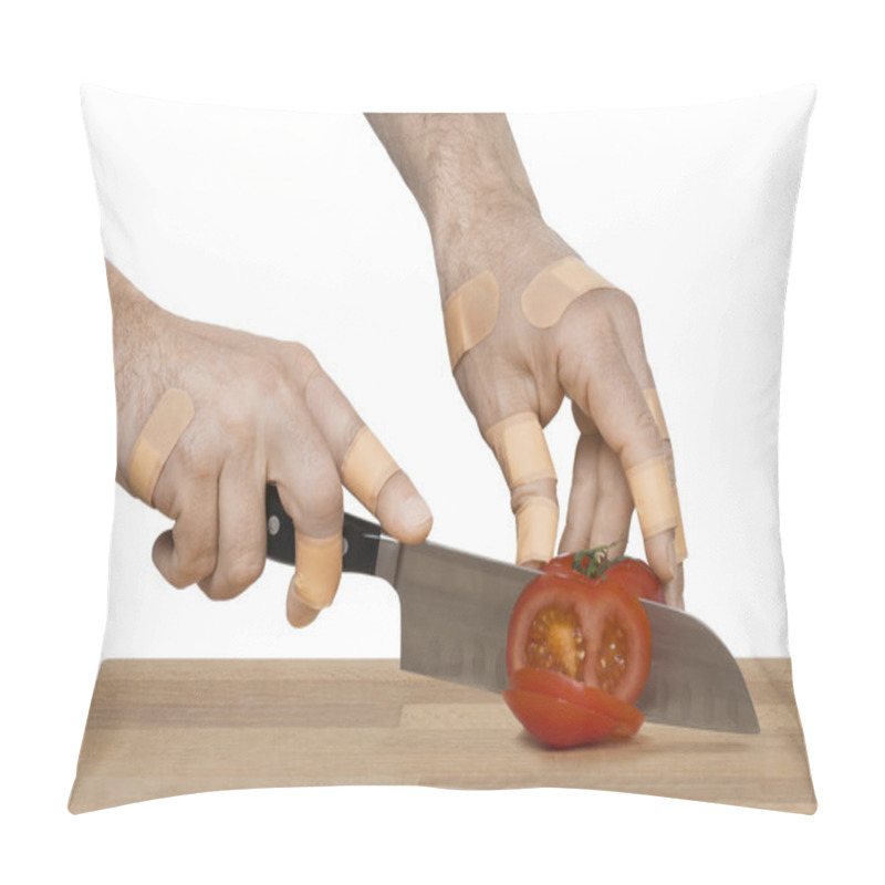 Personality  Injured Hands With Knife Cutting A Tomato Pillow Covers