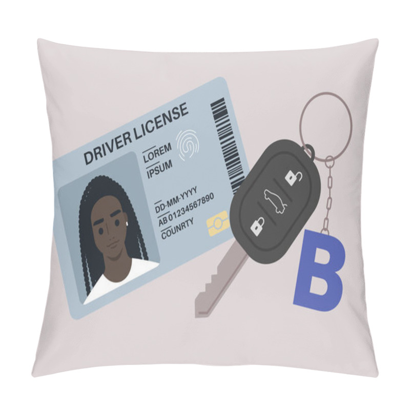 Personality  A Driver License Plastic Card With A Photo, A Car Starter Key With A Keychain Pillow Covers