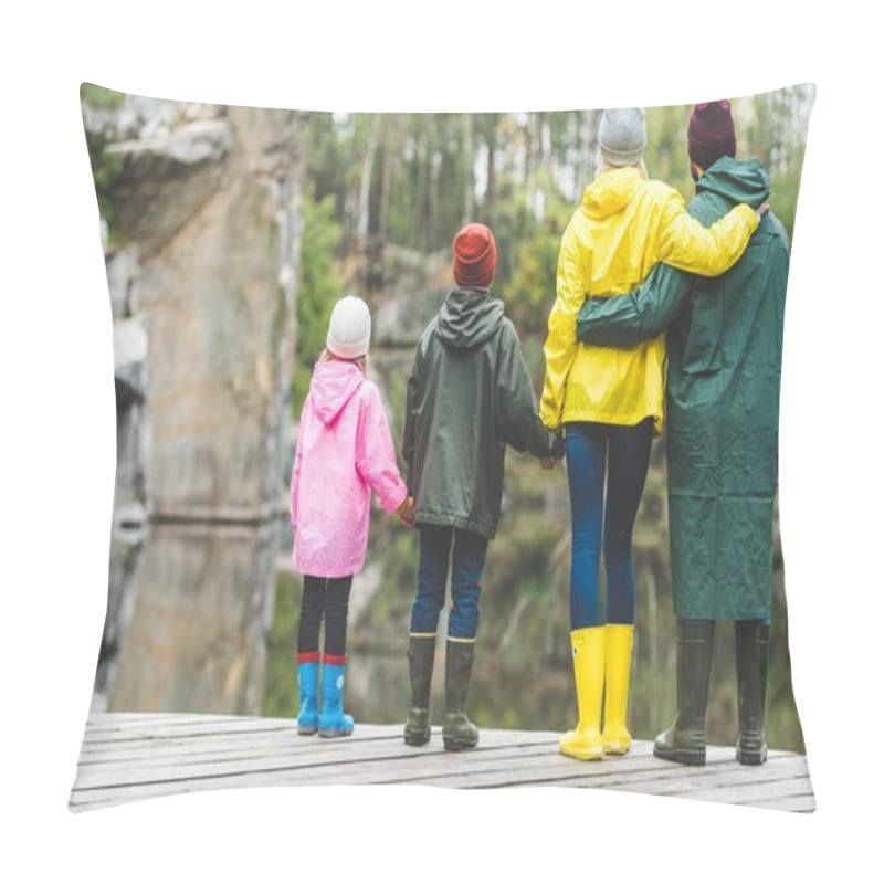 Personality  Family Standing On Wooden Bridge Pillow Covers