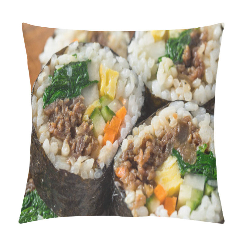 Personality  Homemade Korean Kimbap Rice Rolls With Beef And Veggies Pillow Covers