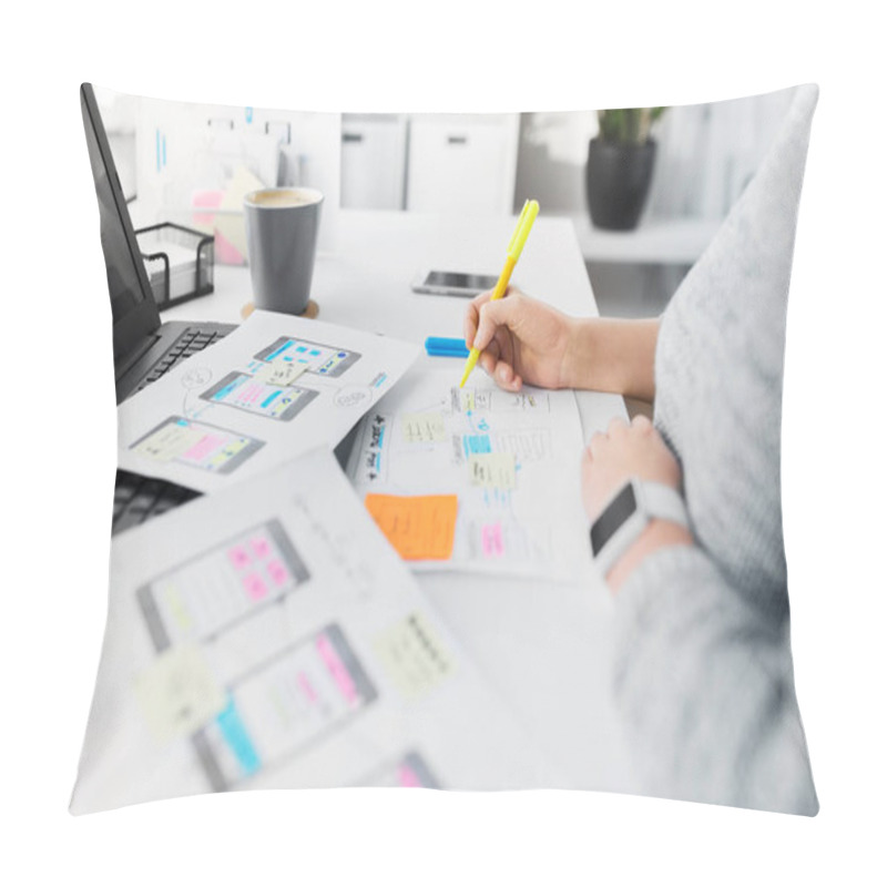 Personality  Web Designer Working On User Interface At Office Pillow Covers