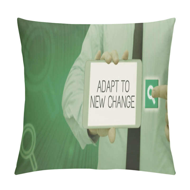 Personality  Text Caption Presenting Adapt To New Change, Business Showcase Get Used To Latest Mindset And Behavior Innovation Pillow Covers