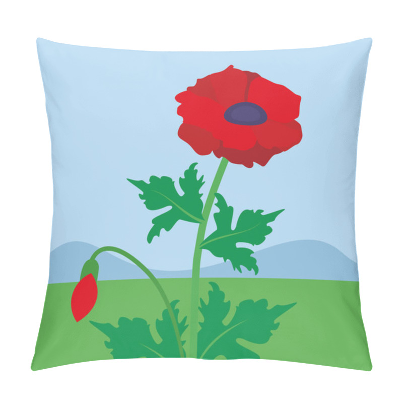 Personality  Red Poppies And Flowers In The Field Vector Illustration Design Pillow Covers