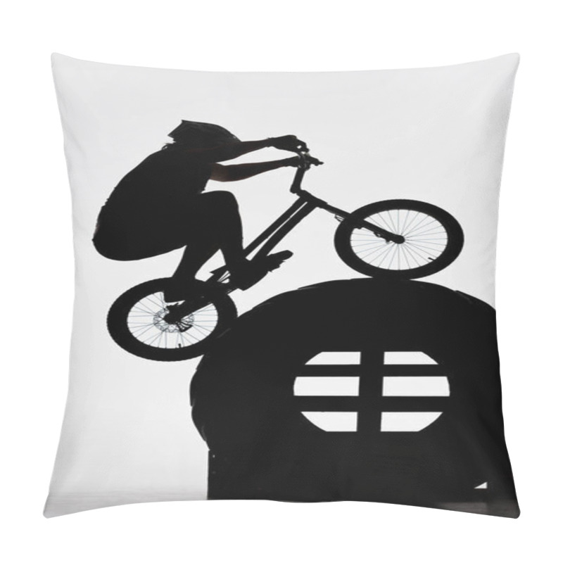 Personality  Silhouette Of Trial Biker Jumping On Tractor Wheel On White Pillow Covers