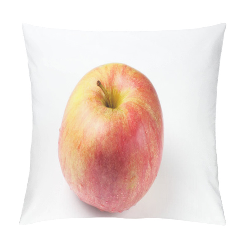 Personality  Fresh Bright Yellow-red Apple With Small Droplets Of Water On A White Background, High Contrast. Pillow Covers