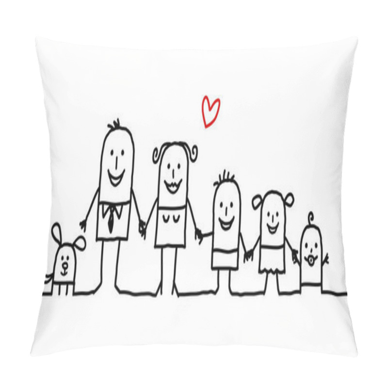 Personality  Cartoon Family - Parents, Children And Dog Pillow Covers