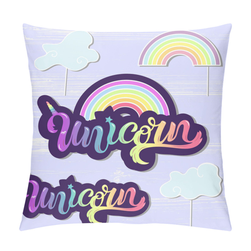 Personality  Vector Set With Unicorn, Rainbow, Cloud. Handwritten Lettering Unicorn, Rainbow As Patch, Logo, Icon, Stick Cake Toppers, Laser Cut Plastic, Wooden Toppers, Props For Rainbow, Unicorn Party, Birthday Pillow Covers