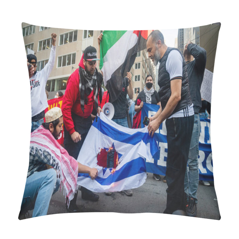 Personality  NEW YORK, UNITED STATES - May 15, 2021: Pro-Palestine, Anti-Israel Protesters Hold A Rally In New York City During Fighting Between Israel And Hamas In The Gaza Strip Pillow Covers