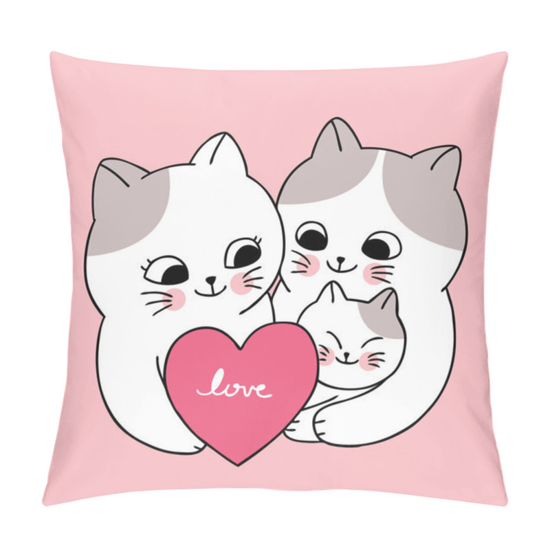 Personality  Cartoon Cute Valentines Day Family White Cats And Heart Vector. Pillow Covers