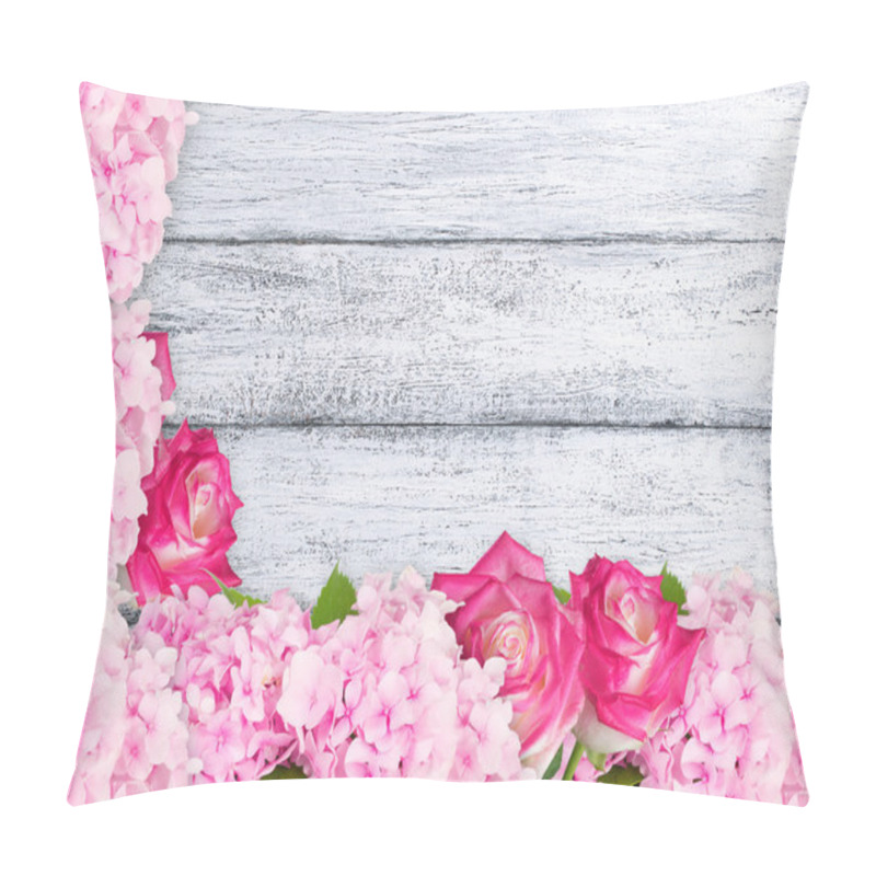 Personality  Roses And Hydrangeas On Shabby Wooden Planks Pillow Covers