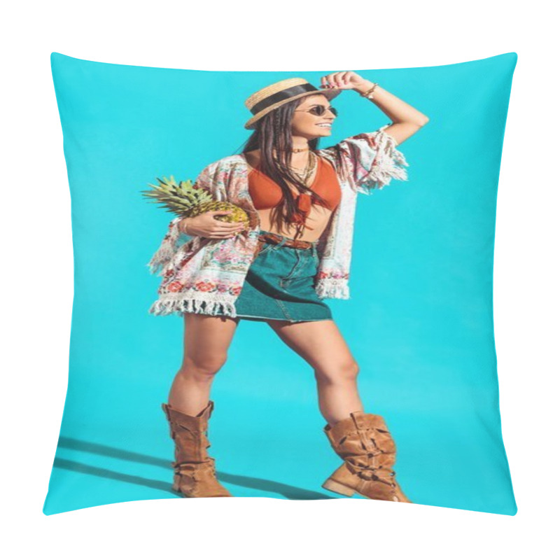 Personality  Bohemian Girl Holding Pineapple  Pillow Covers