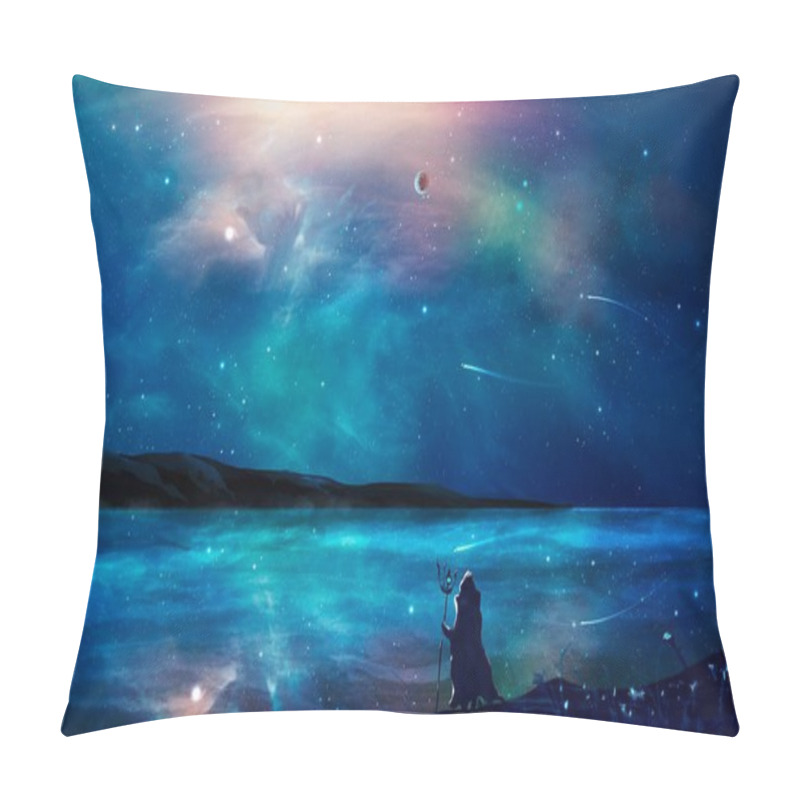 Personality  Sci-fi Landscape Digital Painting With Nebula, Magician, Planet, Pillow Covers