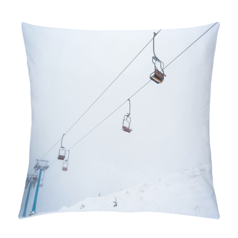 Personality  Scenic View Of Snowy Mountain With Gondola Lift In Fog Pillow Covers