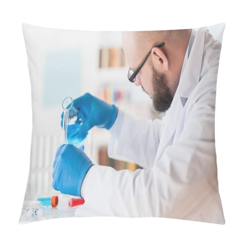 Personality  Man Researcher Carrying Out Scientific Research. Pillow Covers