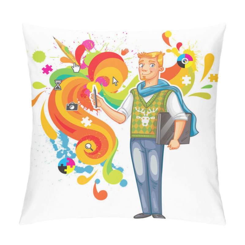 Personality  Artist-designer With Laptop And Stylus Pillow Covers