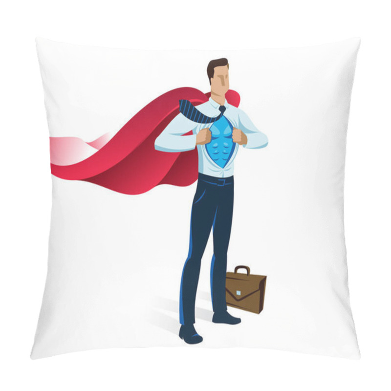 Personality  Businessman Superhero Vector Illustration, Young Handsome Business Man Standing Brave And Strong, Leadership Concept, Success Allegory, Problems Solving. Pillow Covers