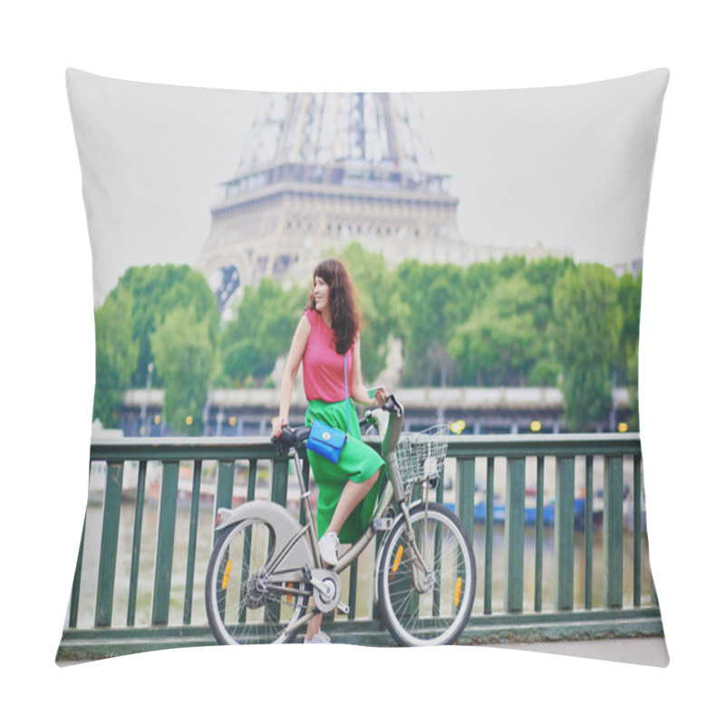 Personality  Young Woman Riding A Bicycle On A Street Of Paris Pillow Covers