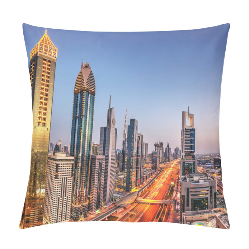 Personality  Dubai Sunset Panoramic View Of Burj Khalifa With Sheike Zayed Road. Dubai Is Super Modern City Of UAE, Cosmopolitan Megalopolis. Pillow Covers