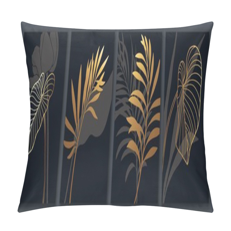 Personality  Luxury Botanical Art Background. Tropical Leaves, Flowers Gold Wallpaper. Pillow Covers