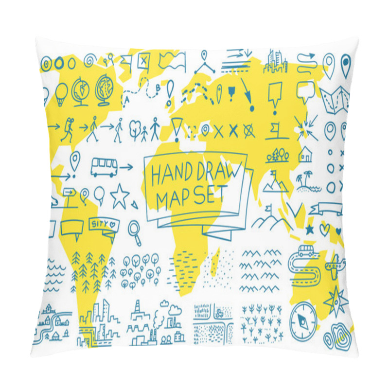 Personality  Hand Draw Map Set Elements Pillow Covers