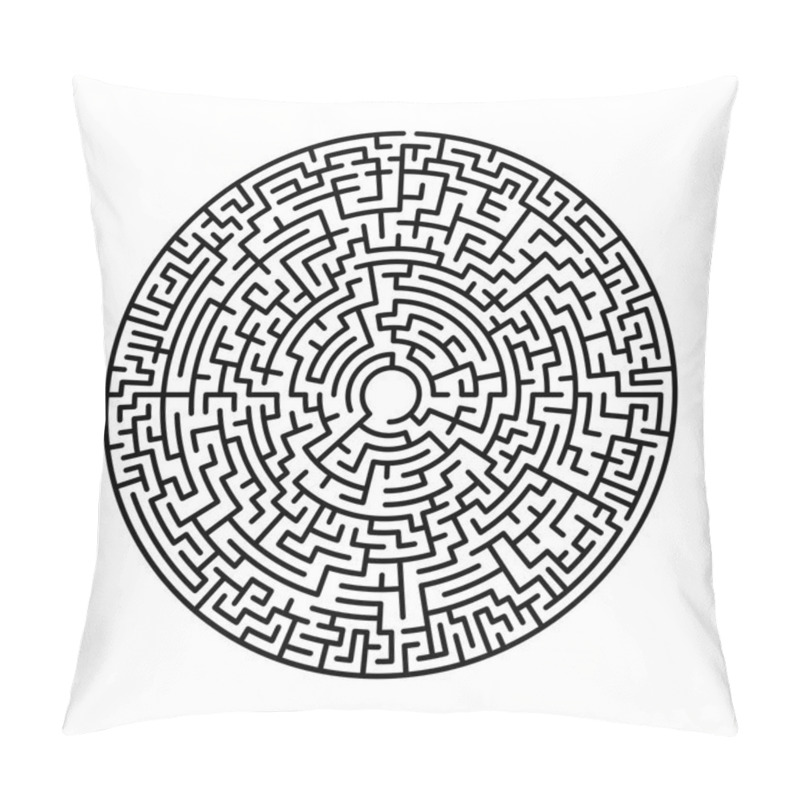 Personality  Maze In Abstract Style. Labyrinth Game. Black Maze Circle. Black Labyrinth. Maze Symbol. Labyrinth Isolated On White Background. Pillow Covers