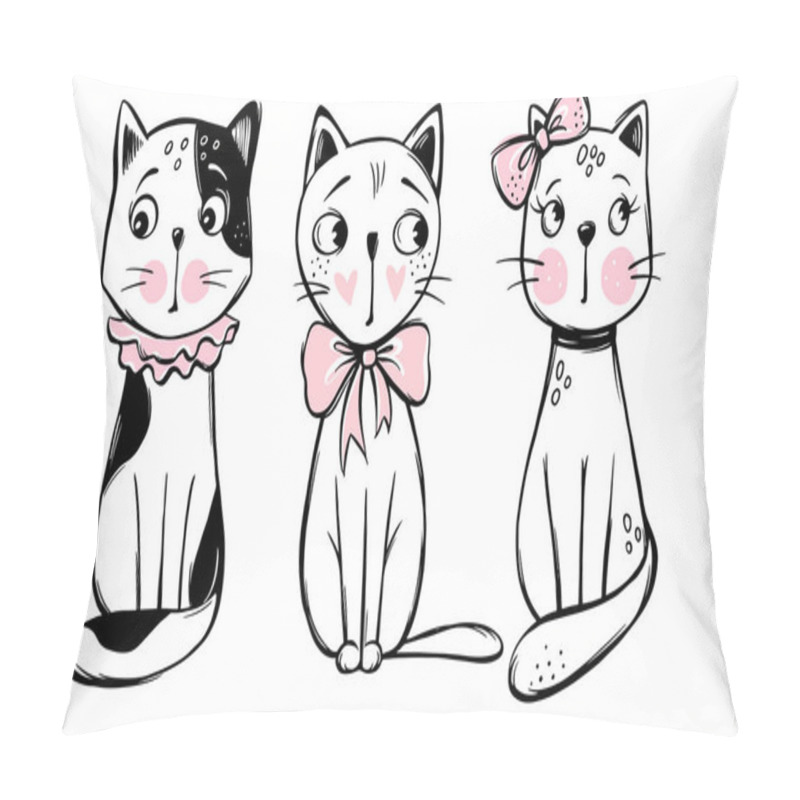 Personality  Vector Series With Cute Fashion Cats. Stylish Kitten Set. Pillow Covers