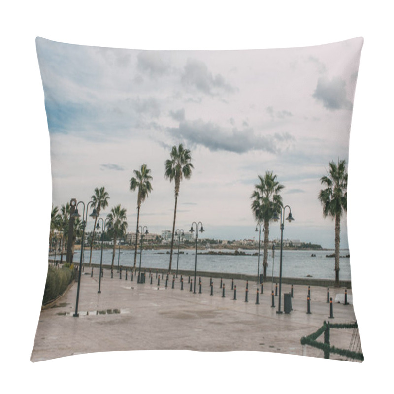 Personality  Tropical Palm Trees Near Mediterranean Sea Against Sky With Clouds  Pillow Covers